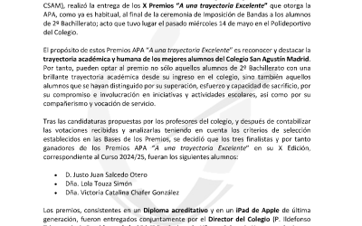 PREMIOS APA “A UNA TRAYECTORIA EXCELENTE” Curso 2024/25